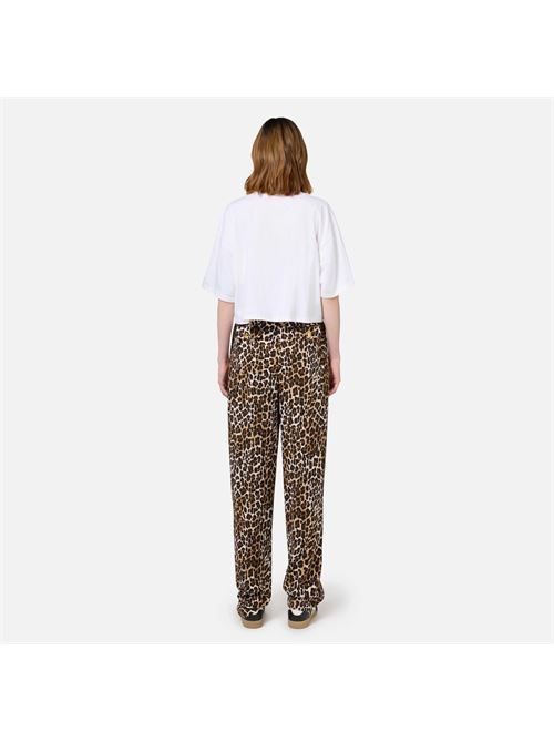 Pantalone dritto in crêpe animalier con doppie pinces ELISABETTA FRANCHI | PA05547E247E2B85